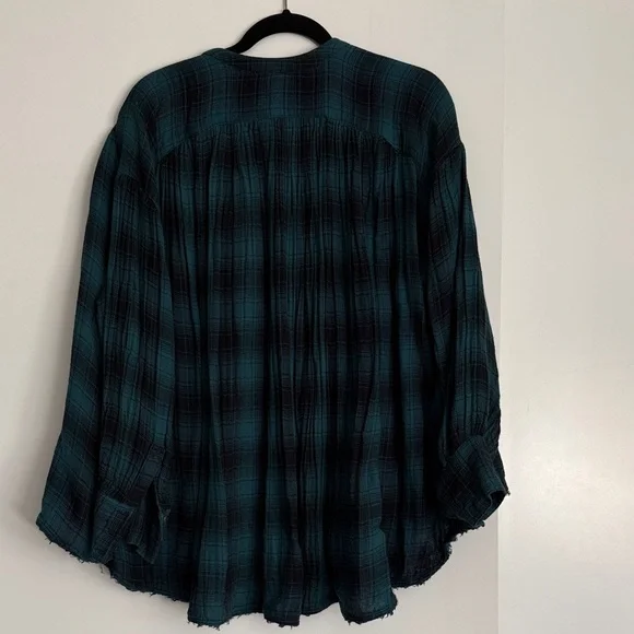 Free People Green and Black Flannel Plaid Button-Down Shirt - Picture 4 of 4